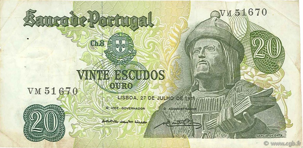 20 Escudos PORTUGAL  1971 P.173 VF