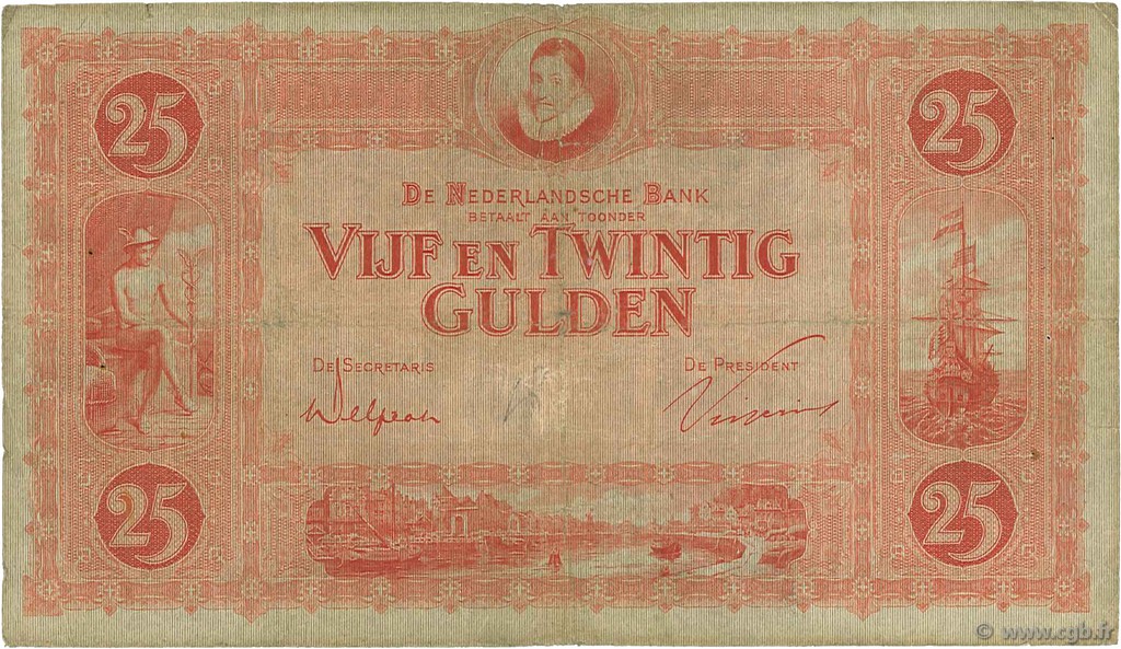 25 Gulden NETHERLANDS  1930 P.046 F