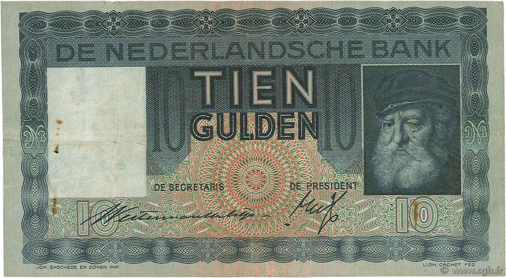 10 Gulden PAESI BASSI  1933 P.049 BB
