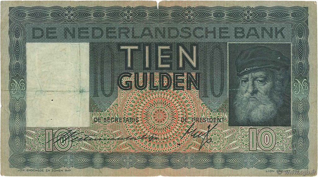 10 Gulden PAíSES BAJOS  1936 P.049 RC+