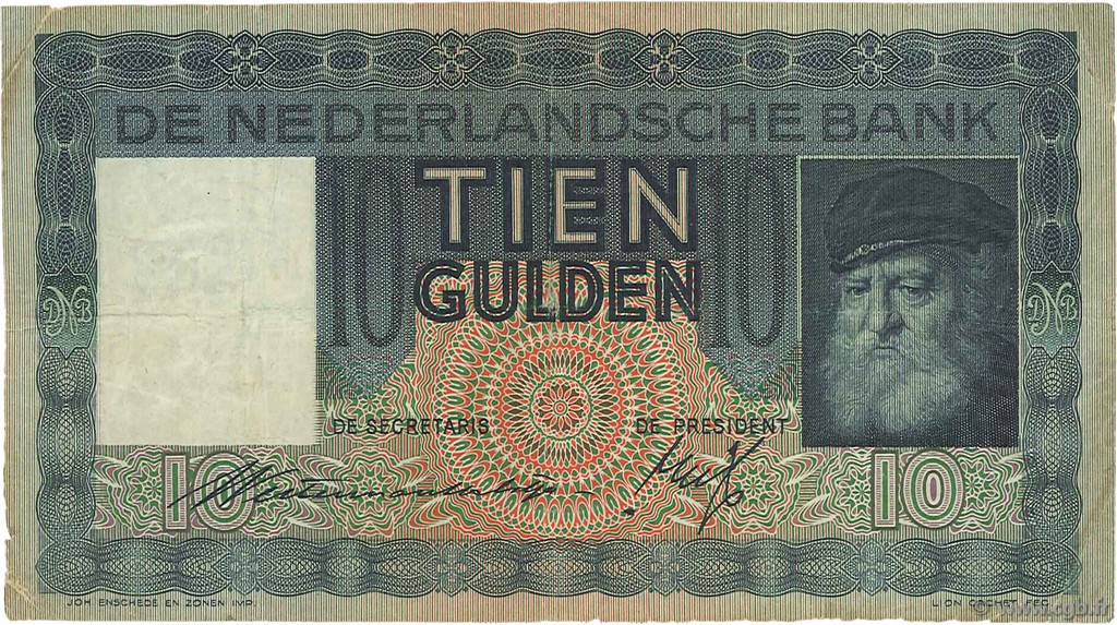 10 Gulden NETHERLANDS  1937 P.049 VF-