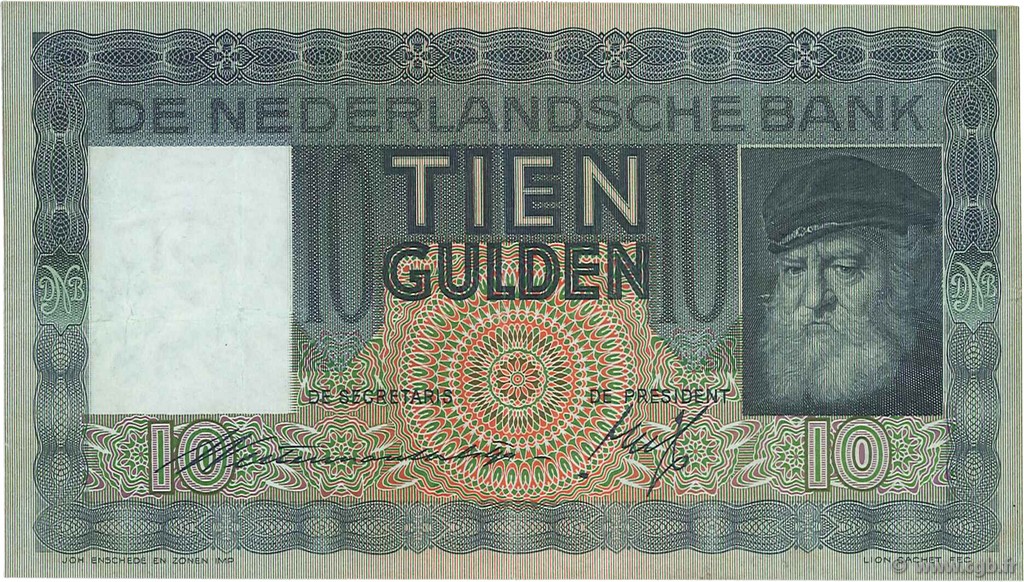 10 Gulden NETHERLANDS  1938 P.049 VF