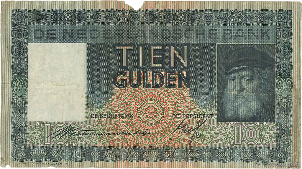 10 Gulden NETHERLANDS  1939 P.049 F