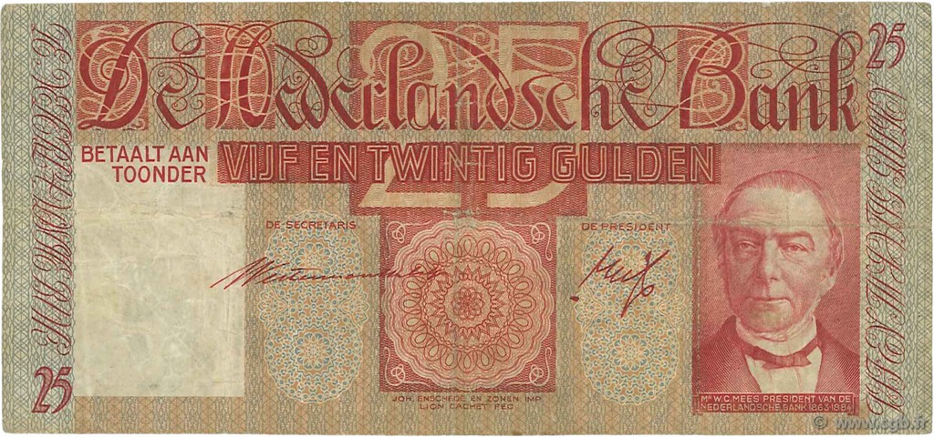 25 Gulden PAESI BASSI  1937 P.050 MB