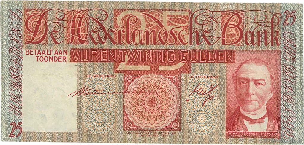 25 Gulden PAíSES BAJOS  1938 P.050 MBC