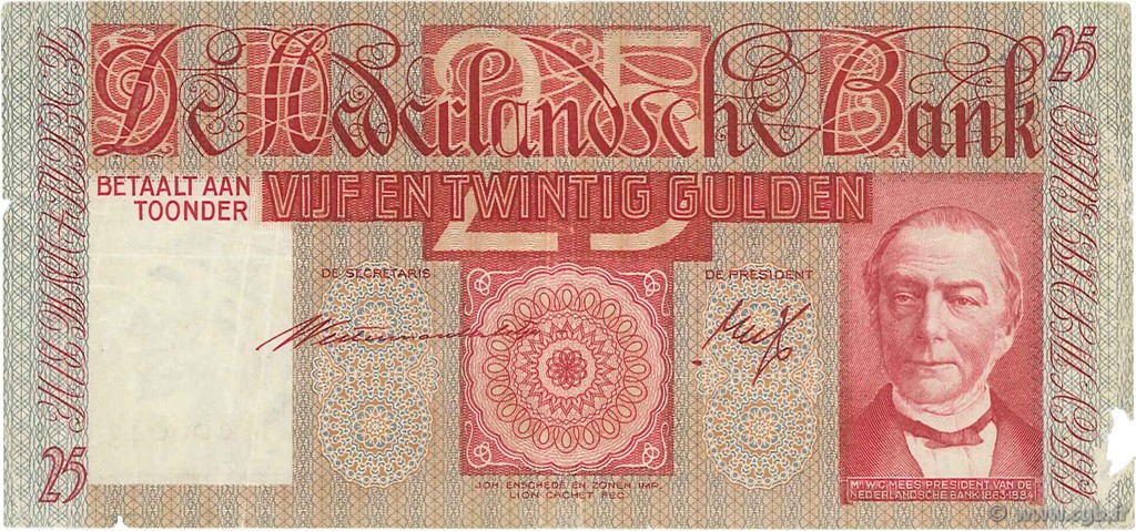 25 Gulden PAíSES BAJOS  1941 P.050 BC+
