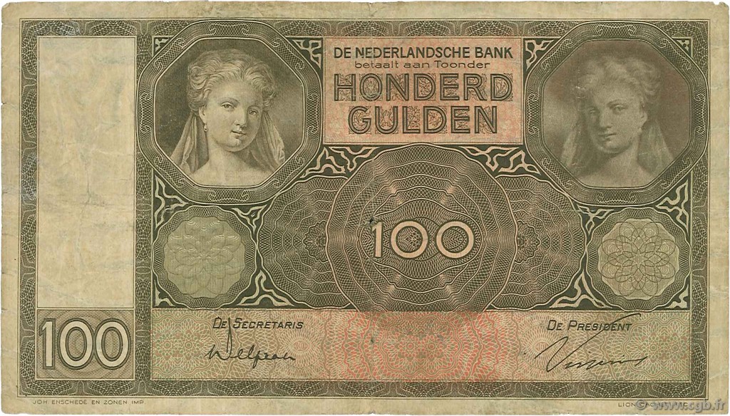 100 Gulden NETHERLANDS  1930 P.051a F-