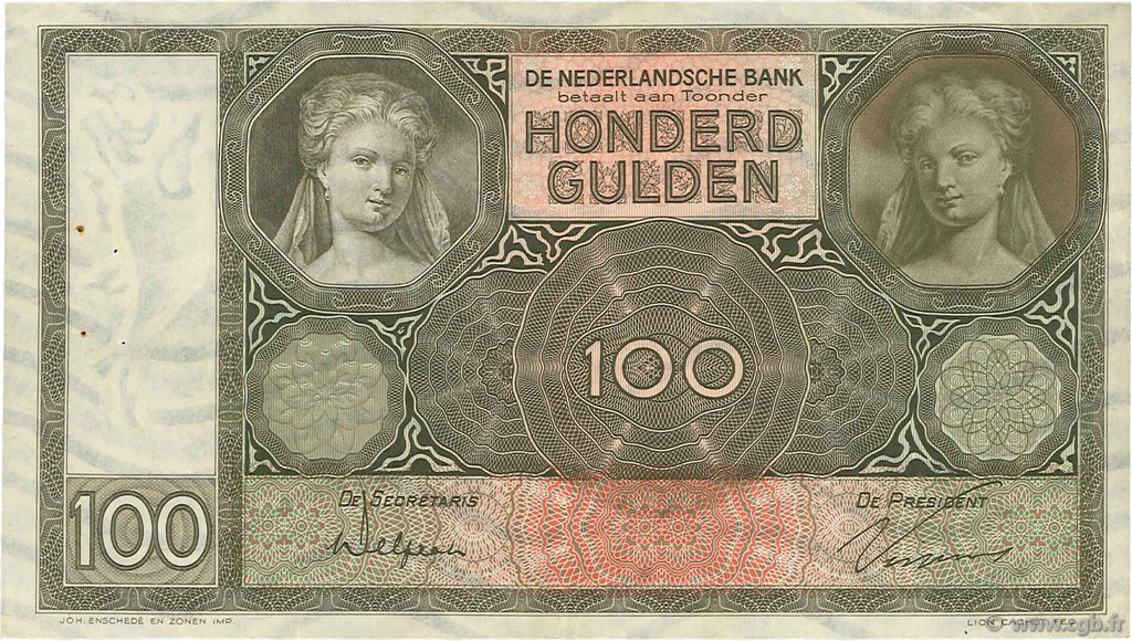100 Gulden NETHERLANDS  1931 P.051a VF+
