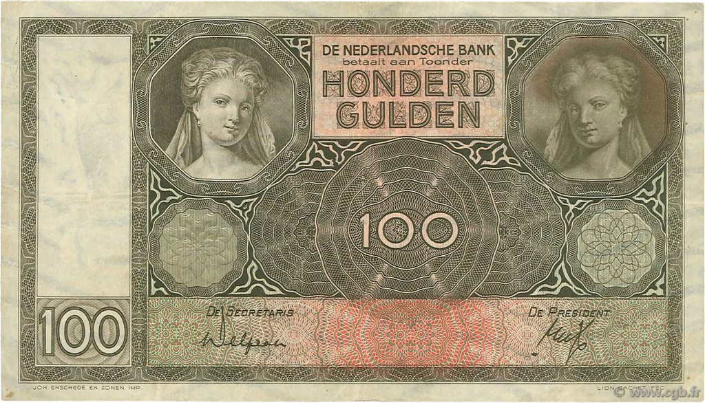100 Gulden NETHERLANDS  1932 P.051a VF