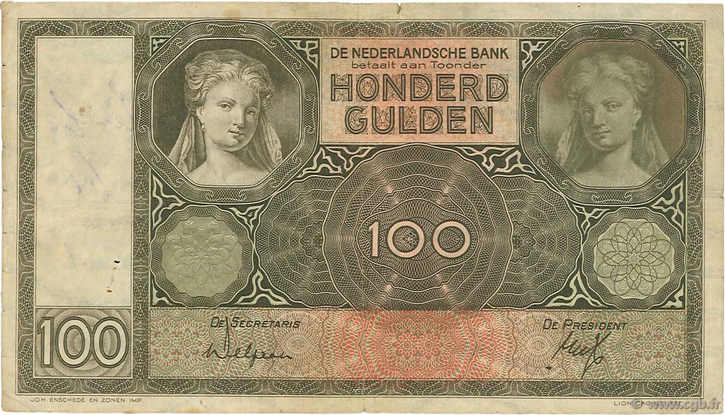 100 Gulden NETHERLANDS  1932 P.051a F