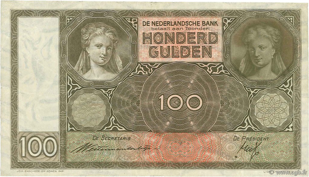 100 Gulden PAESI BASSI  1935 P.051a BB