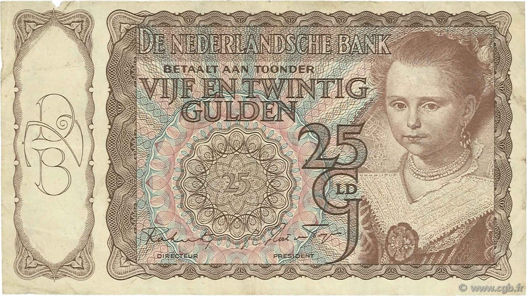 25 Gulden NETHERLANDS  1943 P.060 VF-