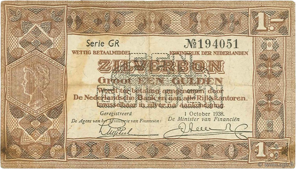 1 Gulden NIEDERLANDE  1938 P.061 SS