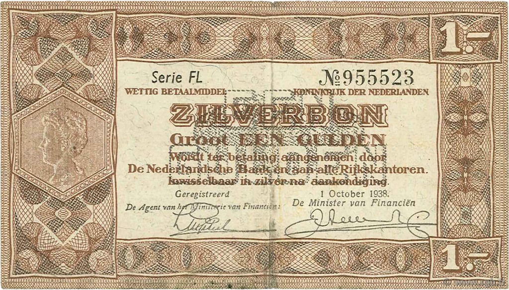 1 Gulden NIEDERLANDE  1938 P.061 VZ