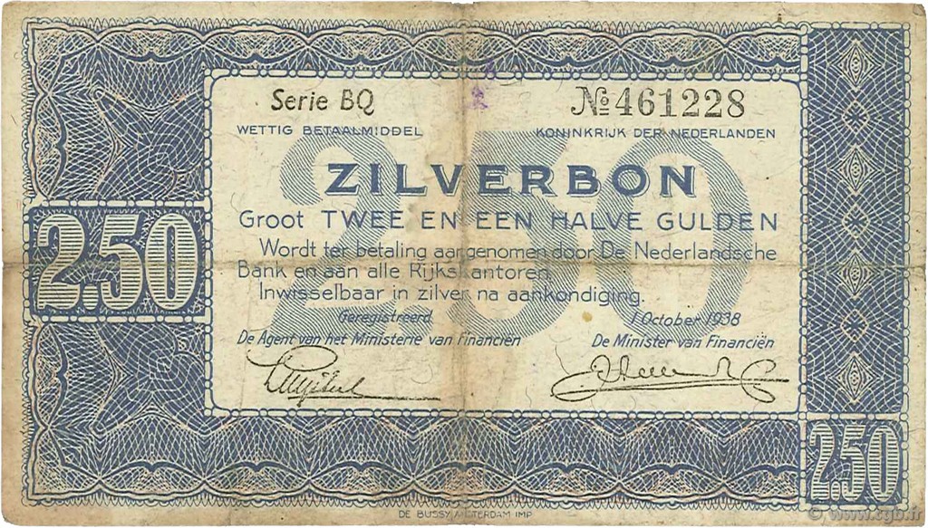2,5 Gulden PAESI BASSI  1938 P.062 MB