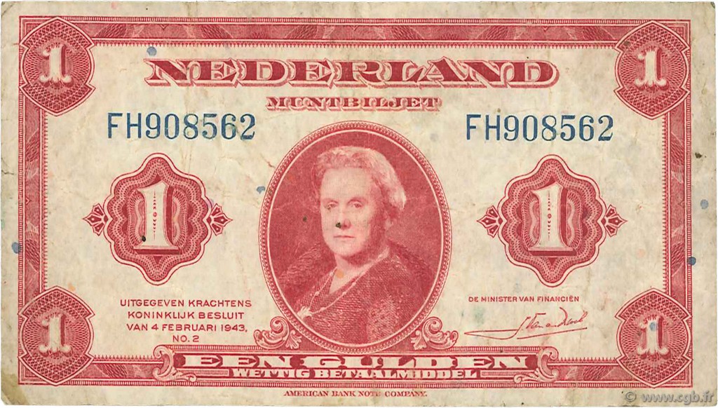 1 Gulden NIEDERLANDE  1943 P.064a fSS
