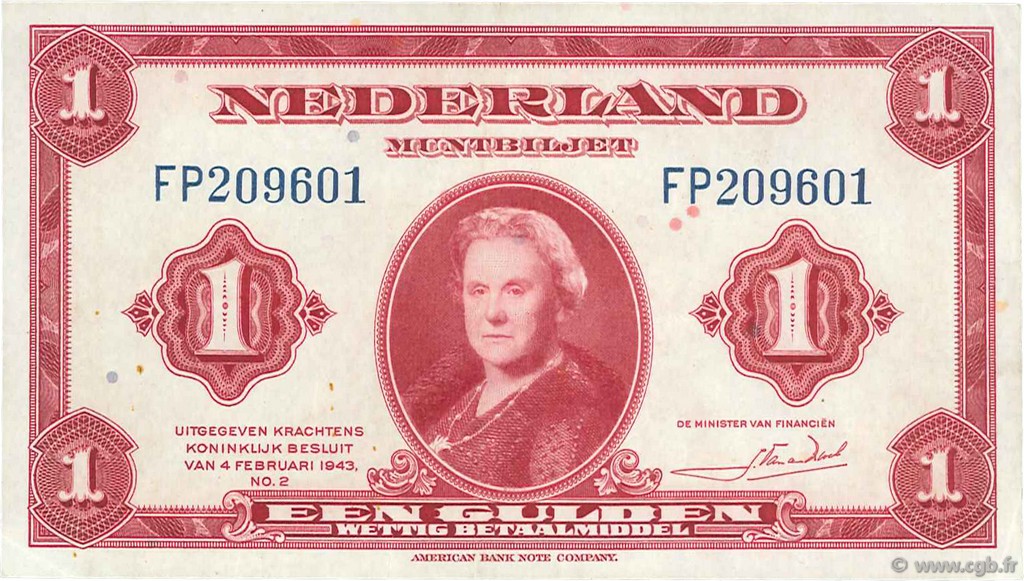 1 Gulden NIEDERLANDE  1943 P.064a fST
