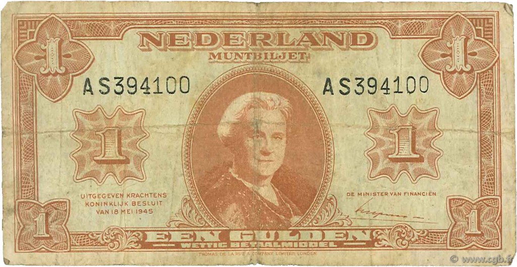 1 Gulden PAESI BASSI  1945 P.070 MB