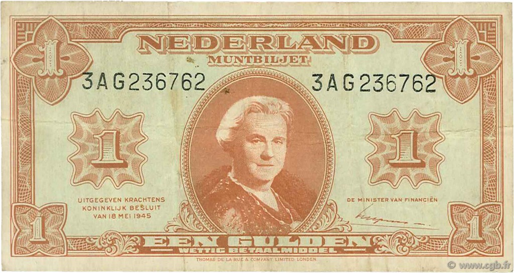 1 Gulden PAíSES BAJOS  1945 P.070 MBC