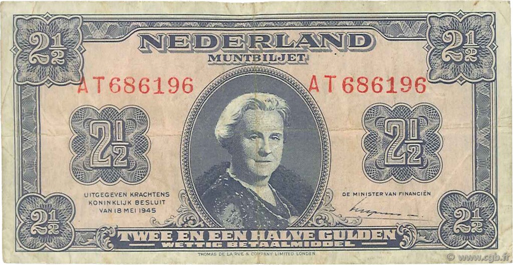 2,5 Gulden PAíSES BAJOS  1945 P.071 MBC