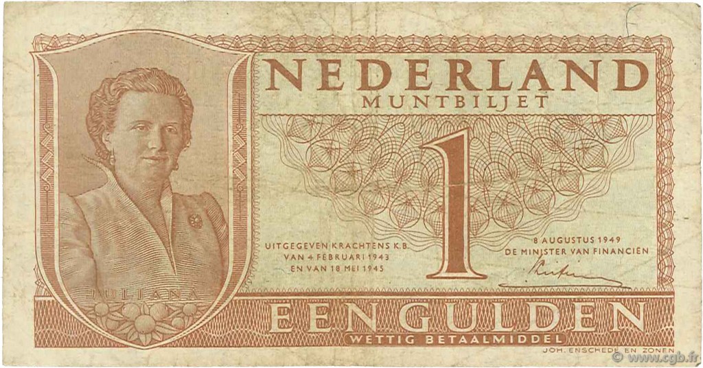 1 Gulden NETHERLANDS  1949 P.072 F