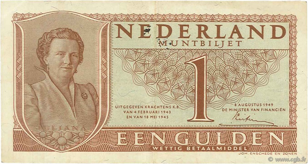 1 Gulden NETHERLANDS  1949 P.072 VF+
