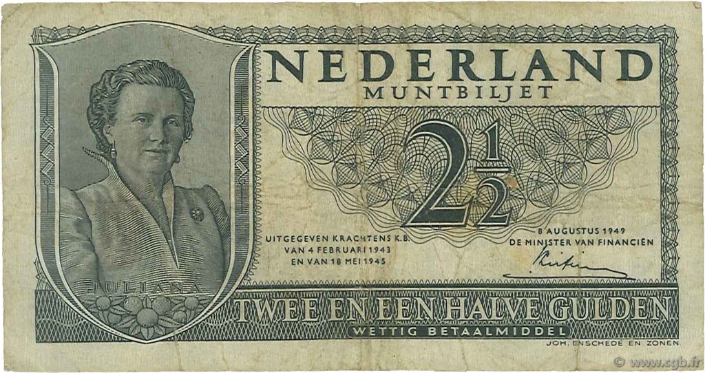 2,5 Gulden PAíSES BAJOS  1949 P.073 BC