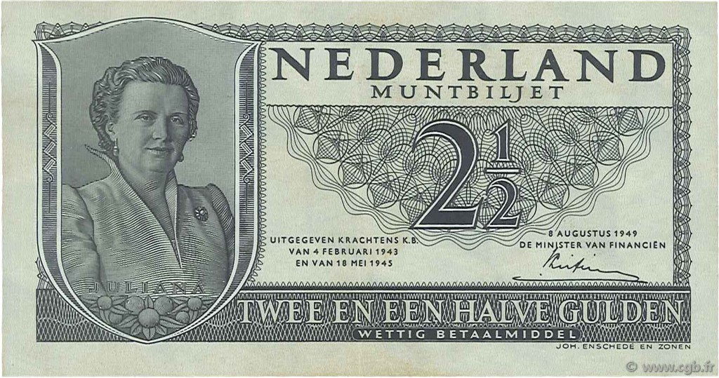 2,5 Gulden NIEDERLANDE  1949 P.073 VZ+