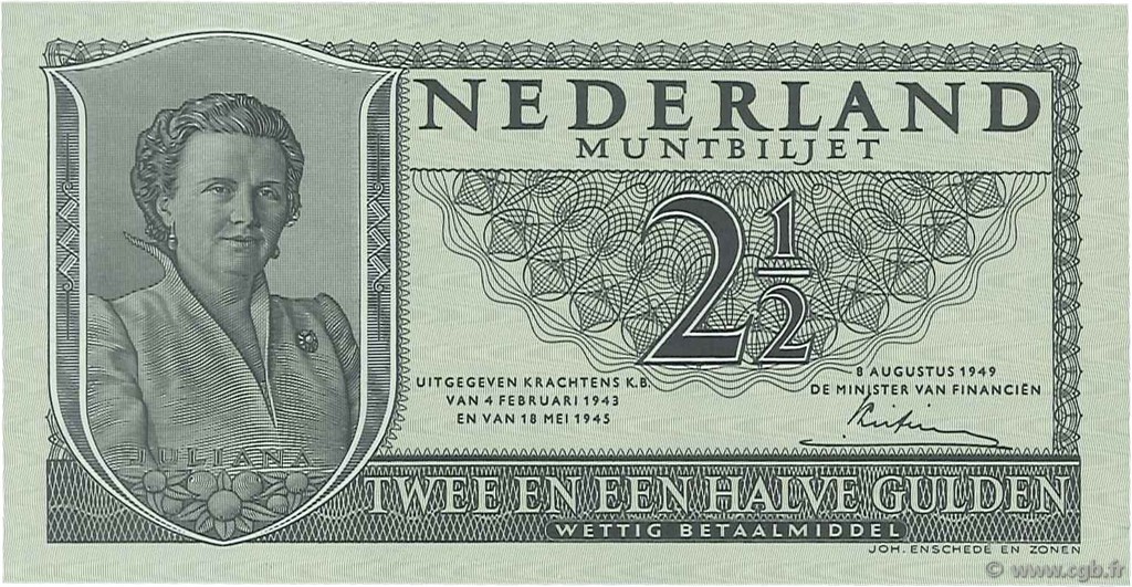 2,5 Gulden NETHERLANDS  1949 P.073 UNC