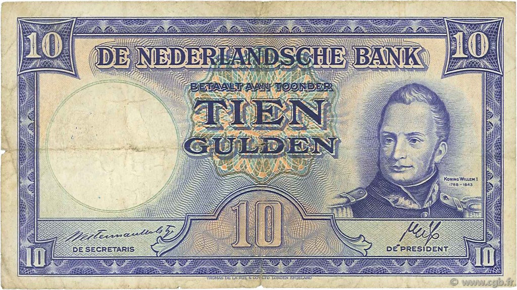 10 Gulden PAíSES BAJOS  1945 P.075a BC