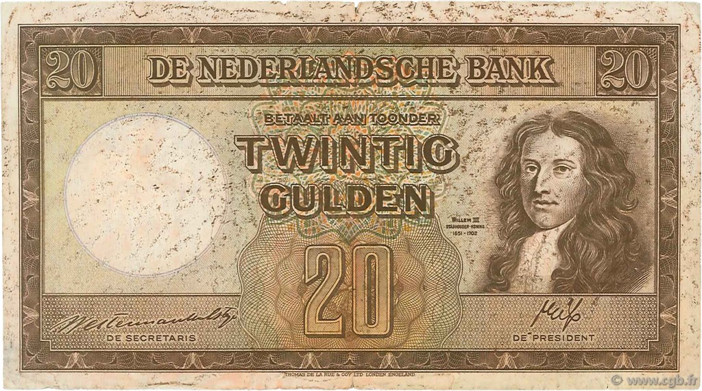 20 Gulden PAESI BASSI  1945 P.076 MB