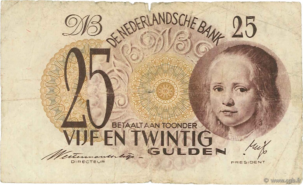 25 Gulden NETHERLANDS  1945 P.077 G