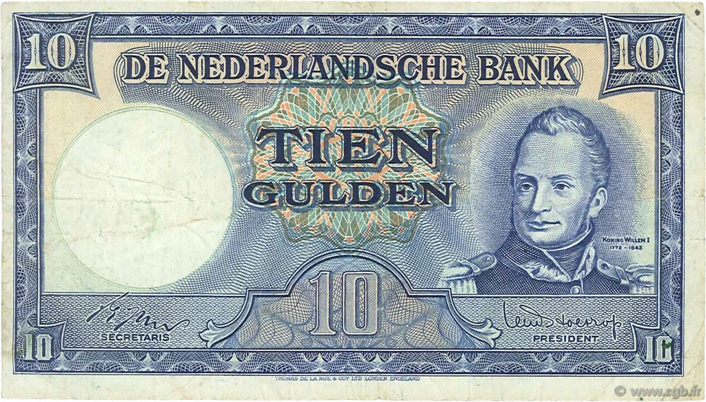10 Gulden PAíSES BAJOS  1949 P.083 BC+