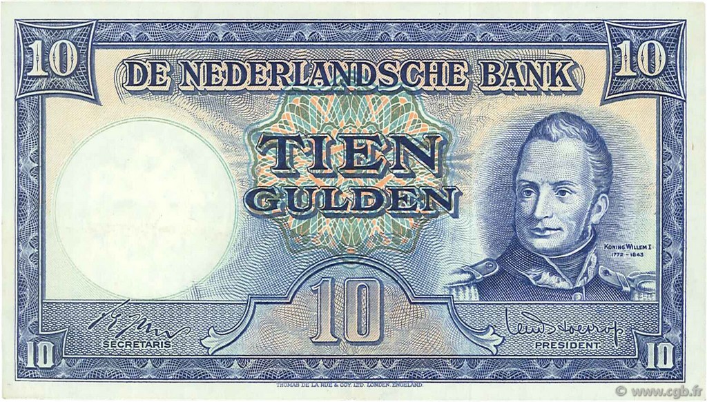 10 Gulden PAíSES BAJOS  1949 P.083 MBC+