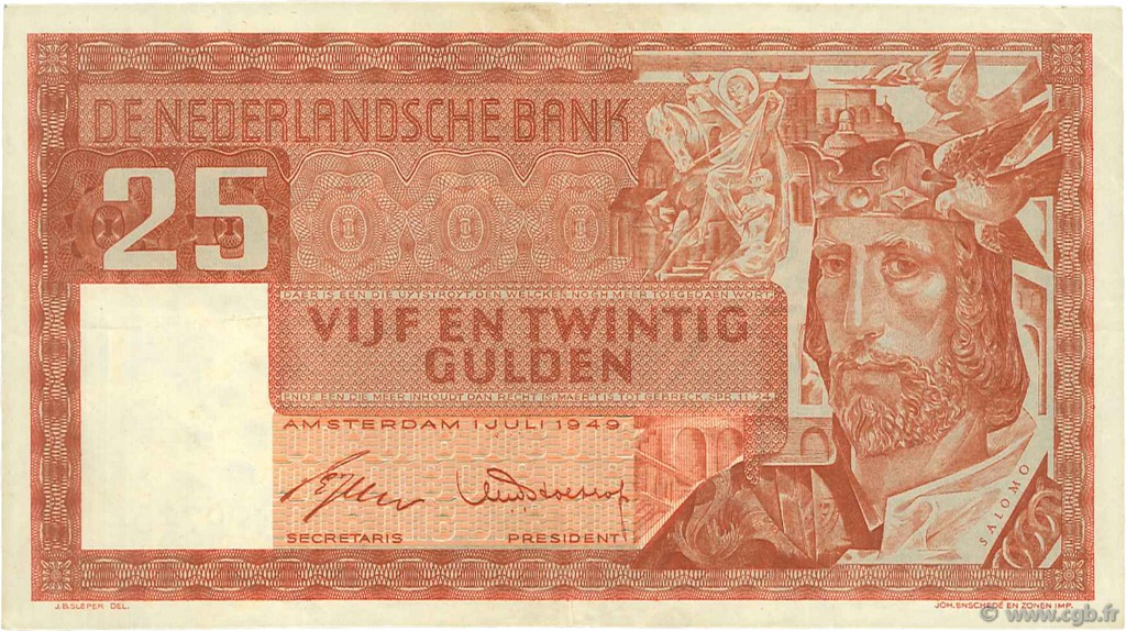 25 Gulden PAESI BASSI  1949 P.084 q.SPL