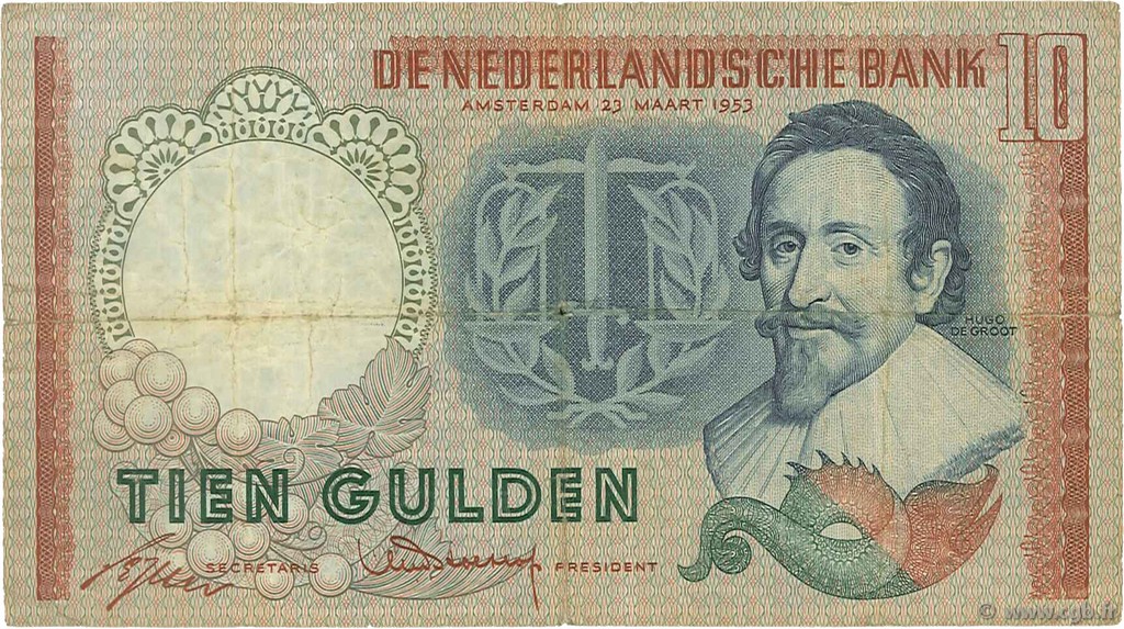 10 Gulden NETHERLANDS  1953 P.085 F
