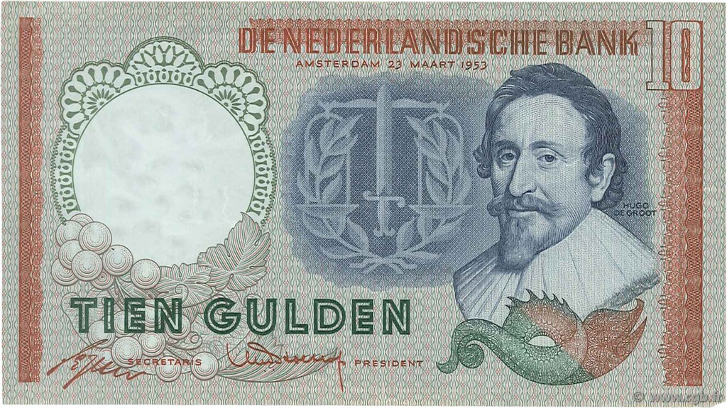 10 Gulden PAESI BASSI  1953 P.085 SPL