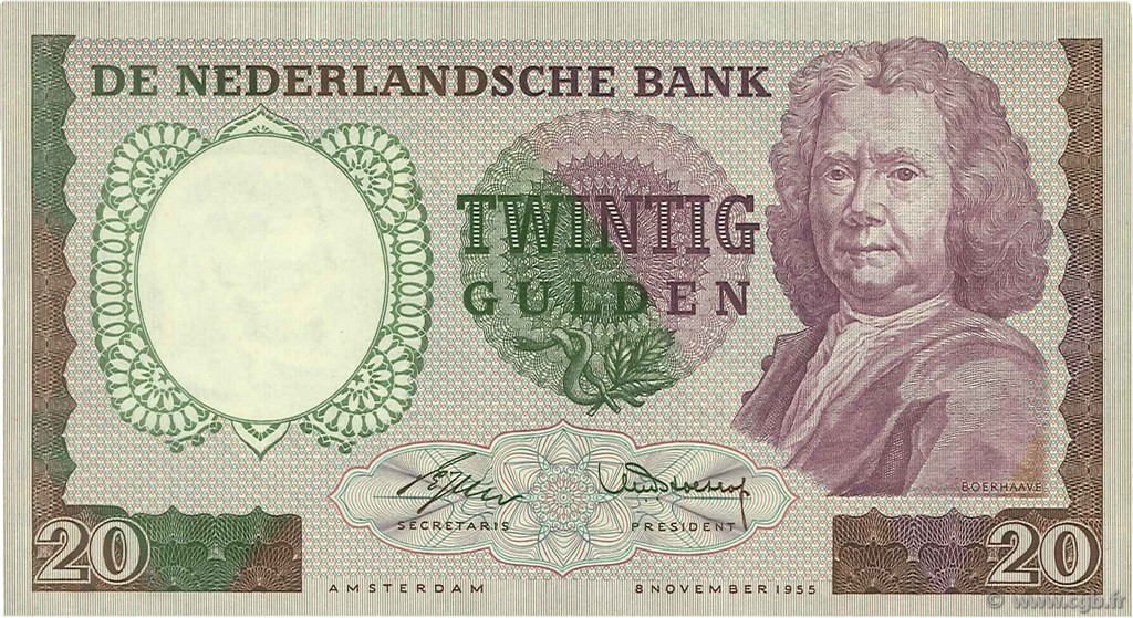 20 Gulden NETHERLANDS  1955 P.086 UNC-