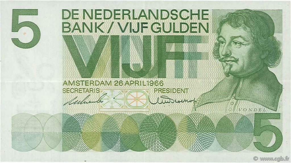 5 Gulden NIEDERLANDE  1966 P.090a VZ