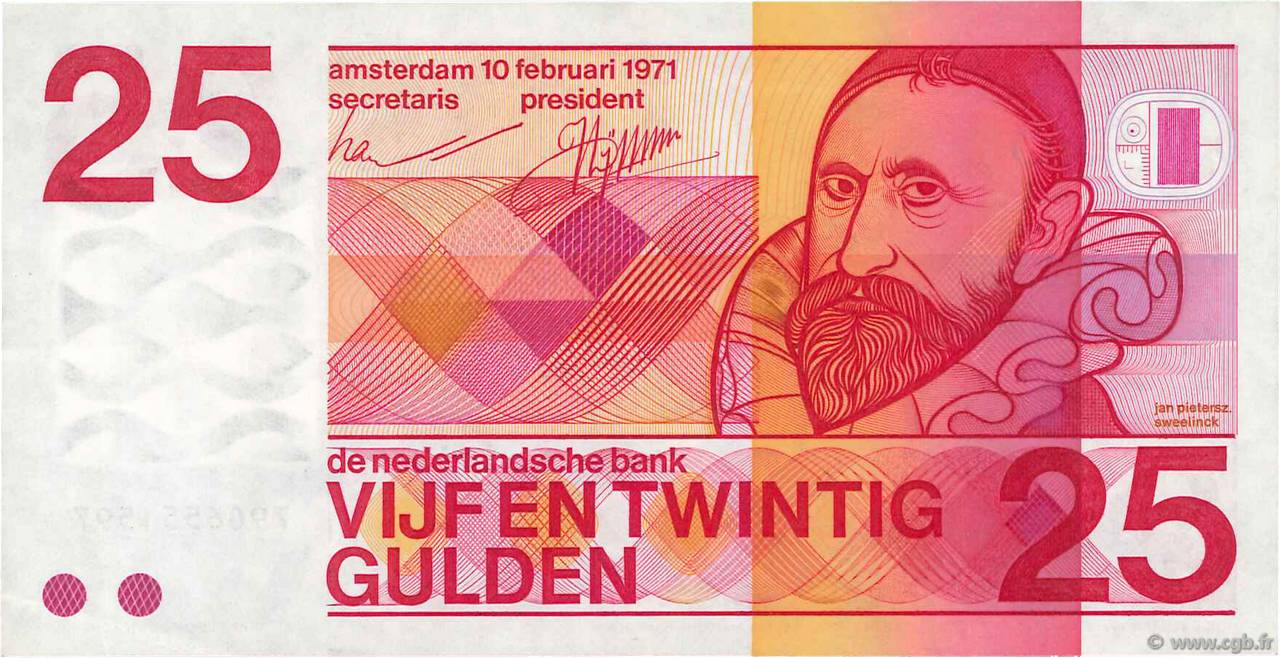 25 Gulden PAESI BASSI  1971 P.092a SPL