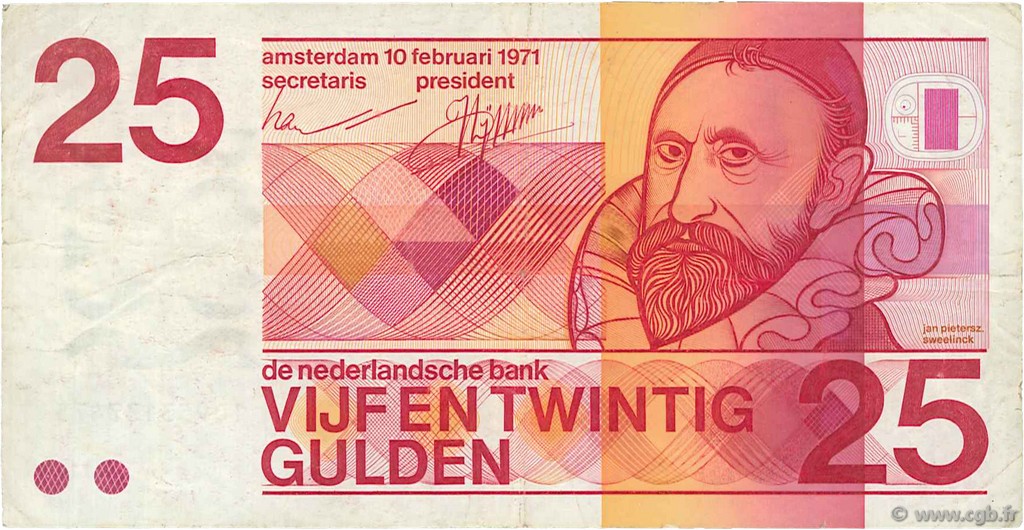 25 Gulden PAíSES BAJOS  1971 P.092b BC+