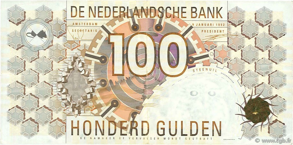 100 Gulden NIEDERLANDE  1992 P.101 SS