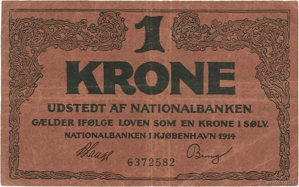 1 Kronen DINAMARCA  1914 P.010b q.BB