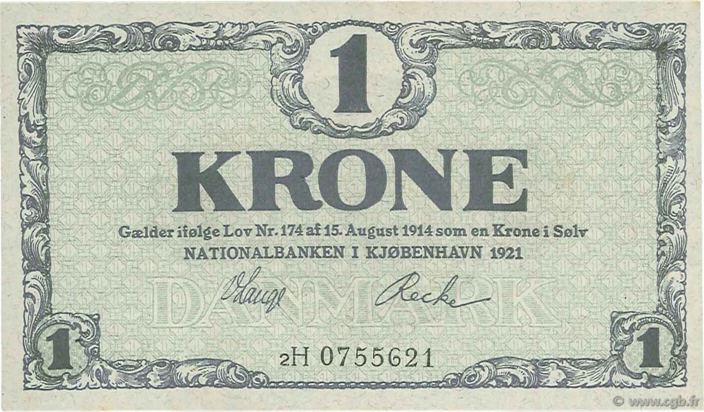 1 Krone DENMARK  1921 P.012g UNC