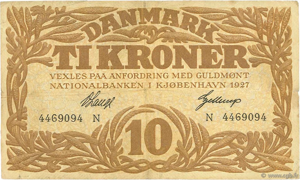 10 Kroner  DANEMARK  1927 P.021x pr.TTB