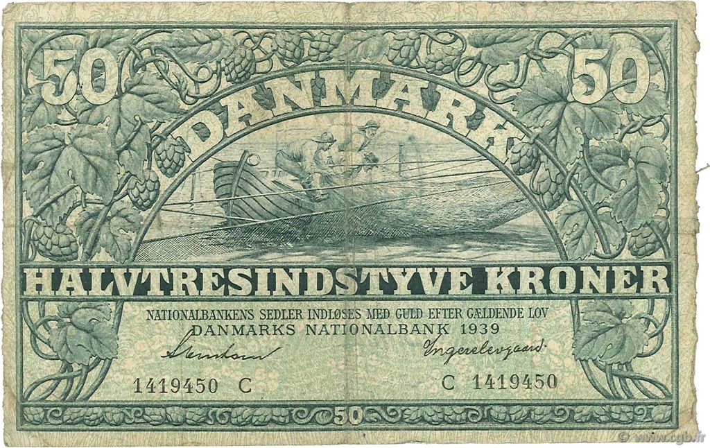 50 Kronen DINAMARCA  1939 P.032b q.MBa MB