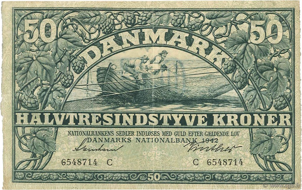 50 Kroner DINAMARCA  1942 P.032d MBC+