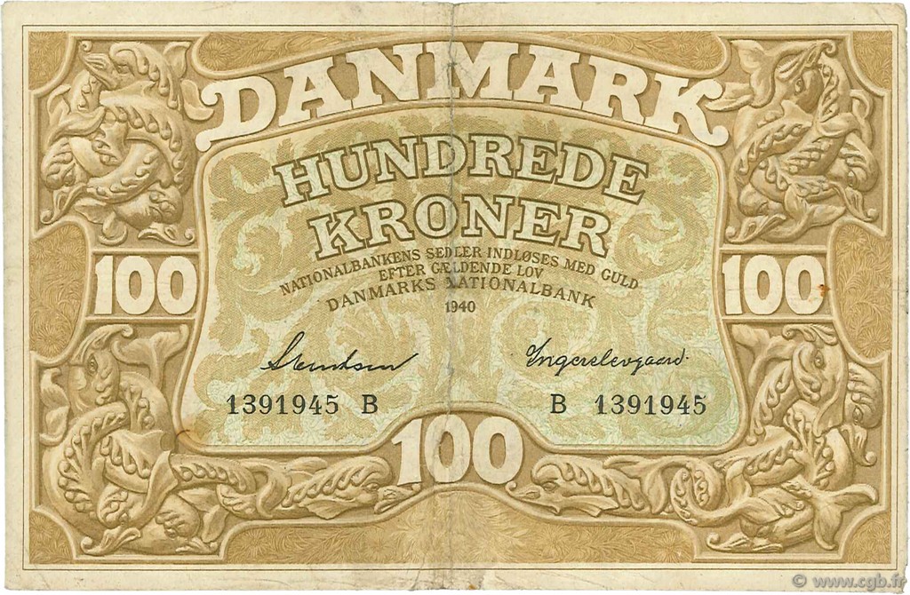 100 Kroner DENMARK  1940 P.033b VF-