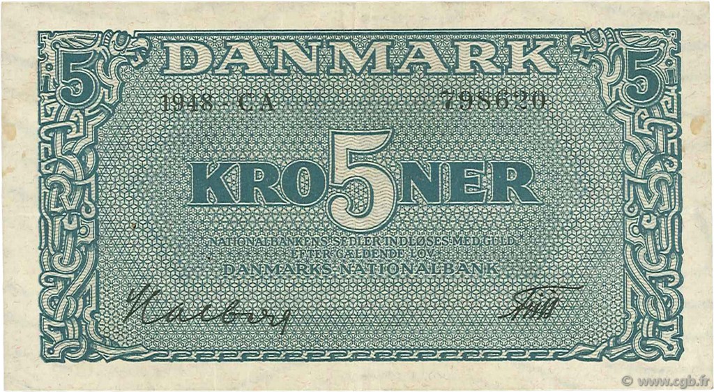 5 Kroner DINAMARCA  1948 P.035e MBC+