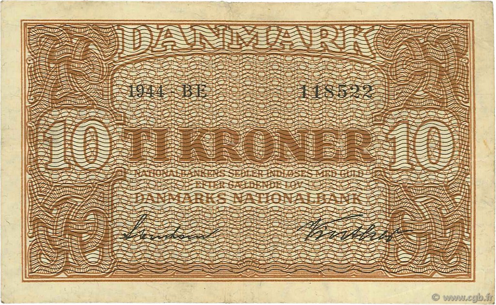 10 Kroner DINAMARCA  1944 P.036a BB
